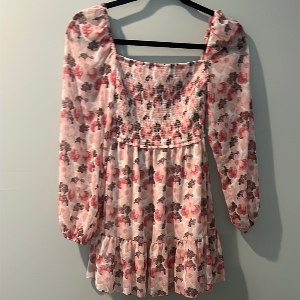 Aritiza Wilfred Floral Long Sleeve Dress - Pink and Red